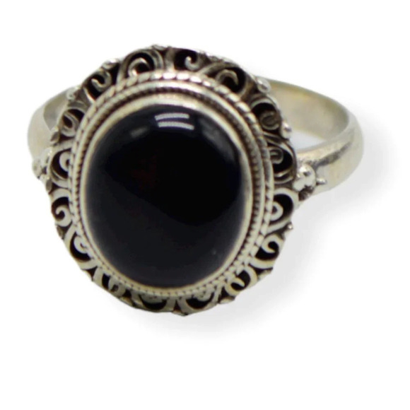 Sterling Silver .925 Black Nephrite Cabochon Ring Size 7 TW 5.69 grams - Picture 1 of 5